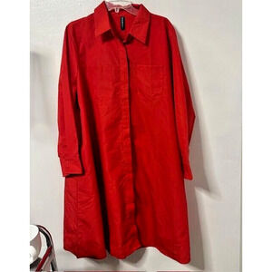 NWT KOANDAILY MIDI Red Collared Button Shirt Dress w pockets Size Large